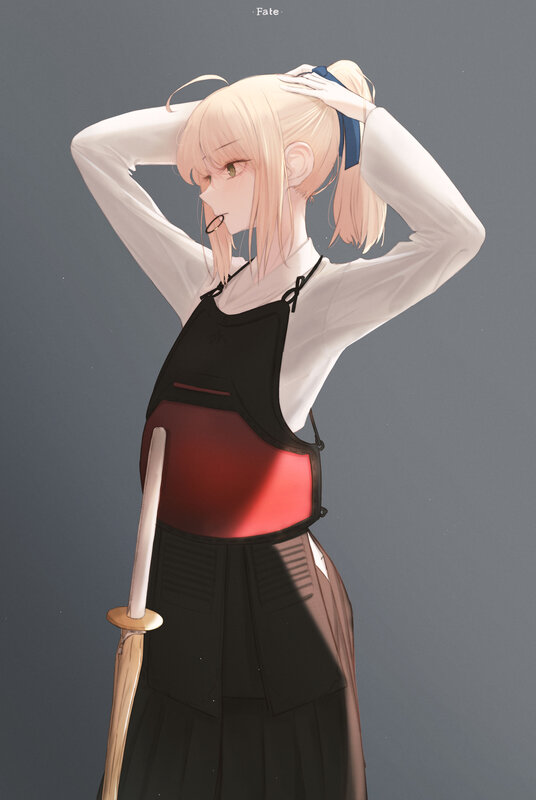 Blonde Girl with Sword — Gray, Calm