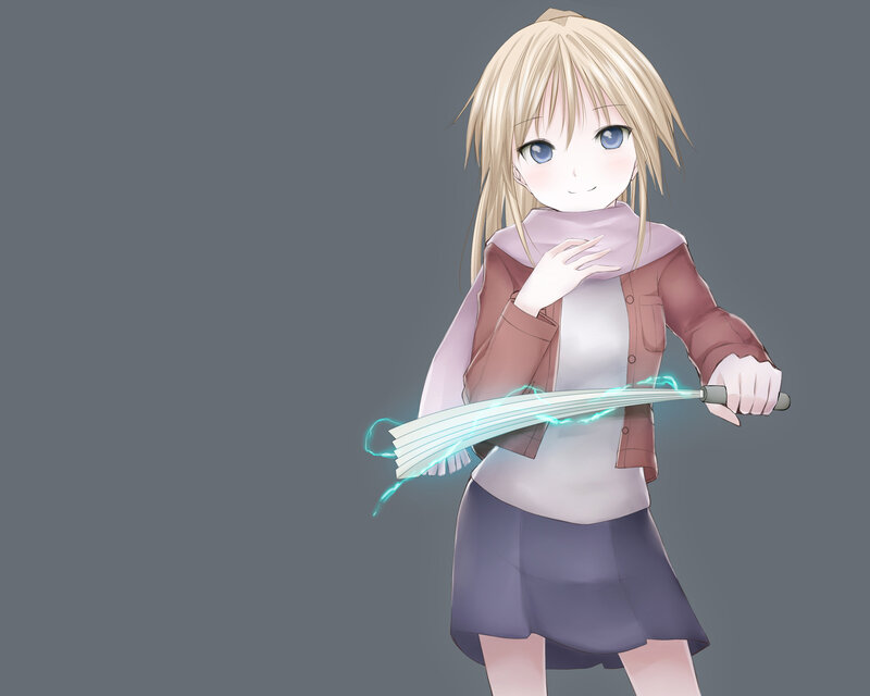 Blonde Girl with Sword — Gray