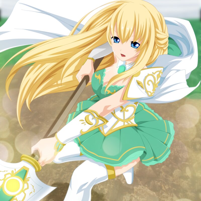 Blonde Girl with Sword — Green, Determined