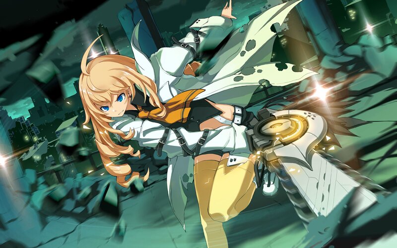 Blonde Girl with Sword — Green, Dramatic, Night, Anime