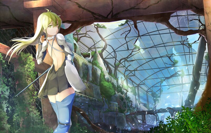 Blonde Girl with Sword — Green, Dramatic