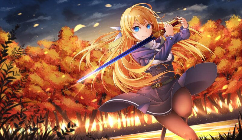 Blonde Girl with Sword — Orange, Dramatic, Autumn