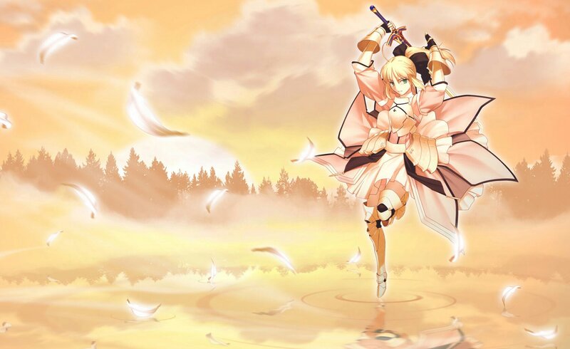 Blonde Girl with Sword — Orange, Dramatic, Sunset, Anime