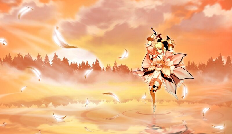 Blonde Girl with Sword — Orange, Dramatic, Sunset
