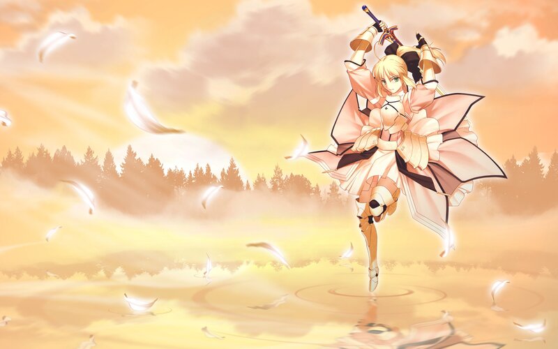 Blonde Girl with Sword — Orange, Serene