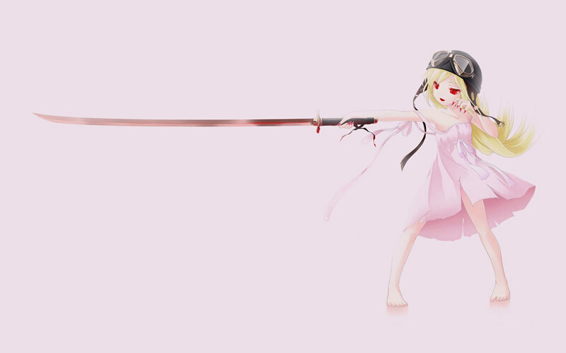 Blonde Girl with Sword — Pink, Dramatic, Anime, Helmet