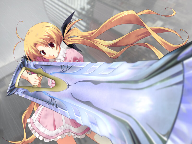 Blonde Girl with Sword — Pink, Dramatic, Anime, Rain