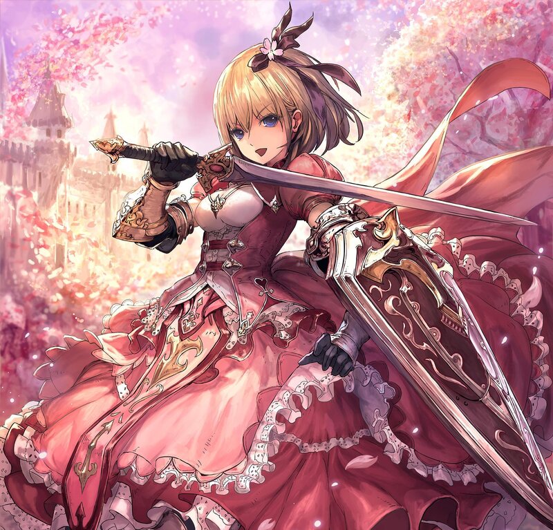 Blonde Girl with Sword — Pink, Dramatic, Spring