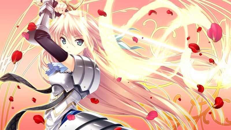 Blonde Girl with Sword — Pink, Dramatic