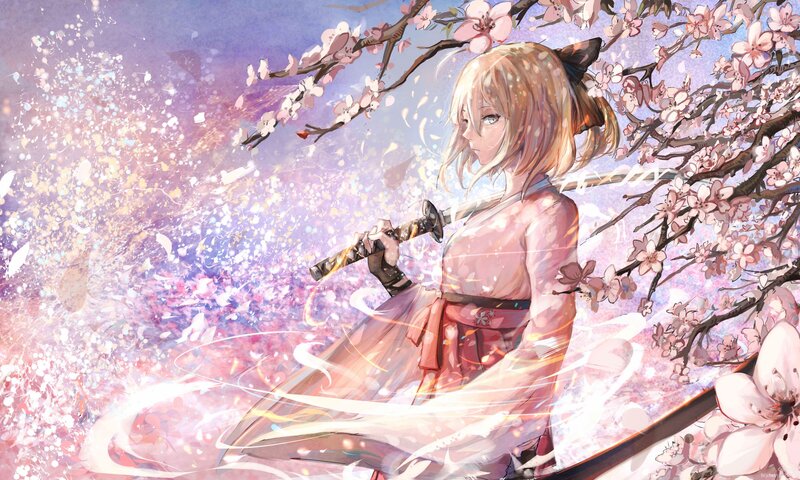 Blonde Girl with Sword — Pink, Serene, Spring