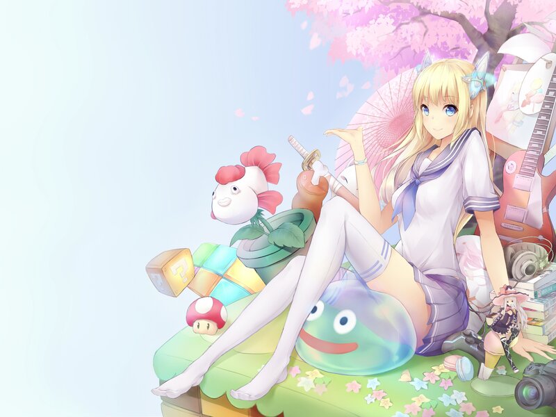 Blonde Girl with Sword — Pink, Serene