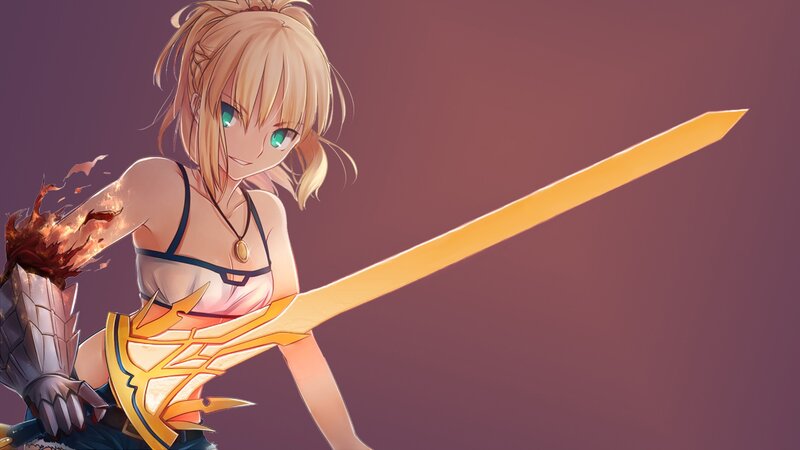 Blonde Girl with Sword — Purple, Dramatic, Anime, Fire