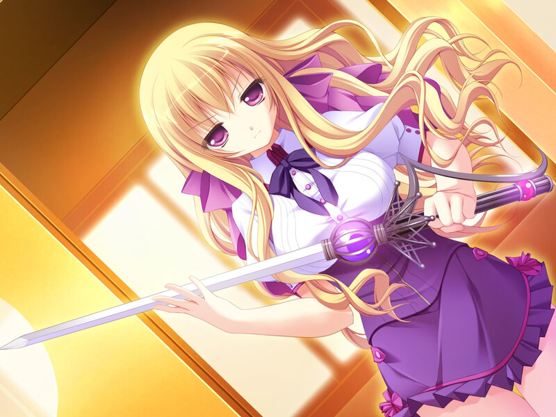 Blonde Girl with Sword — Purple, Dramatic, Anime, School Uniform