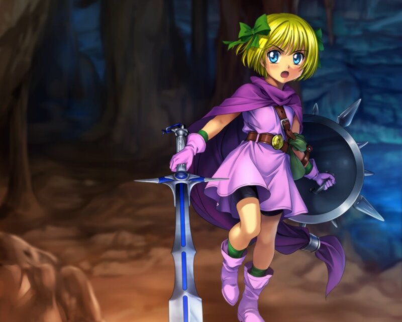 Blonde Girl with Sword — Purple, Dramatic, Anime, Shield