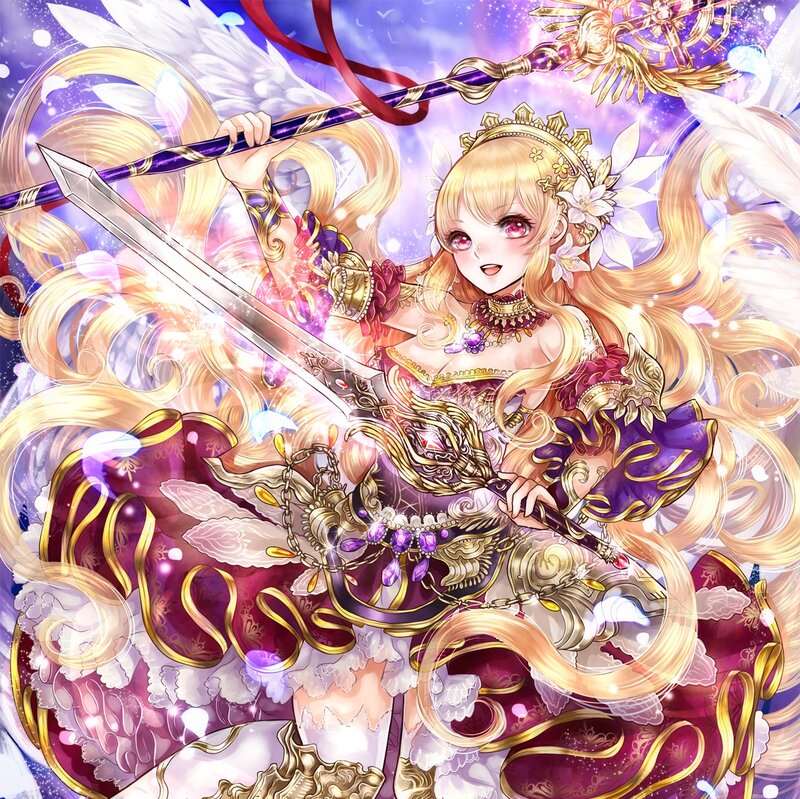 Blonde Girl with Sword — Purple, Dramatic, Digital Art