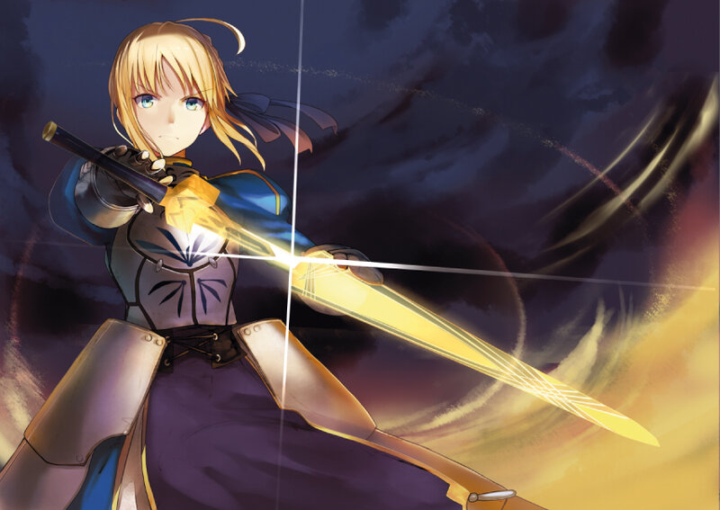 Blonde Girl with Sword — Purple, Dramatic, Night, Anime, Armor