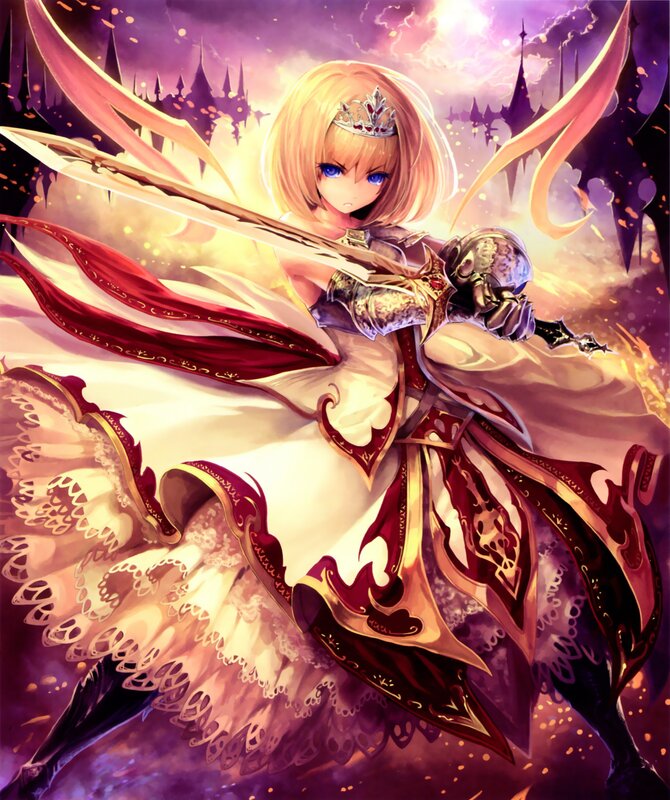 Blonde Girl with Sword — Purple, Dramatic, Night, Anime, Crown