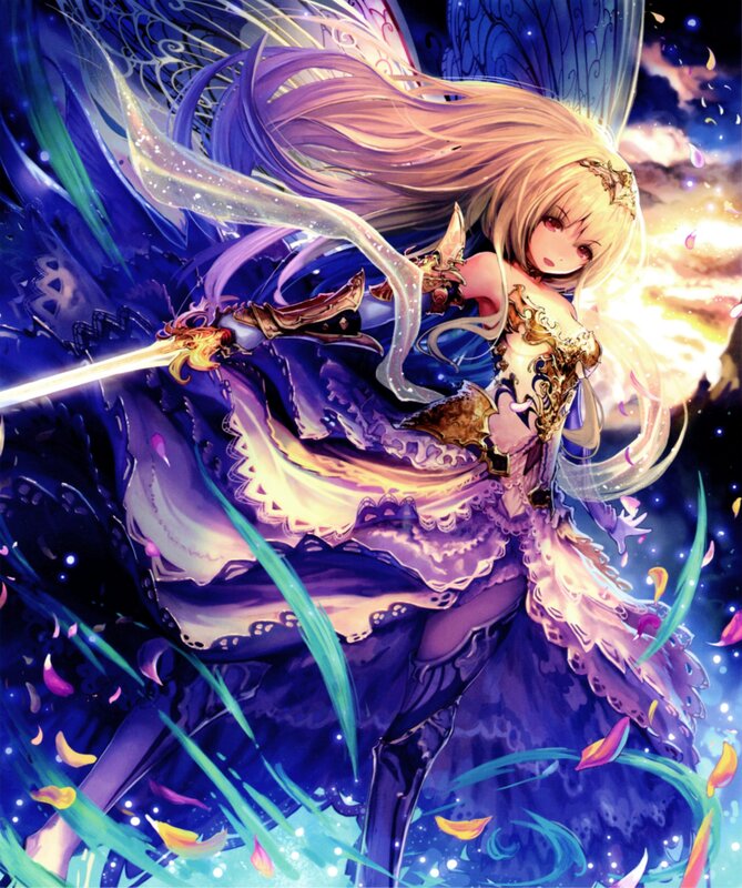 Blonde Girl with Sword — Purple, Dramatic, Night, Anime, Dress