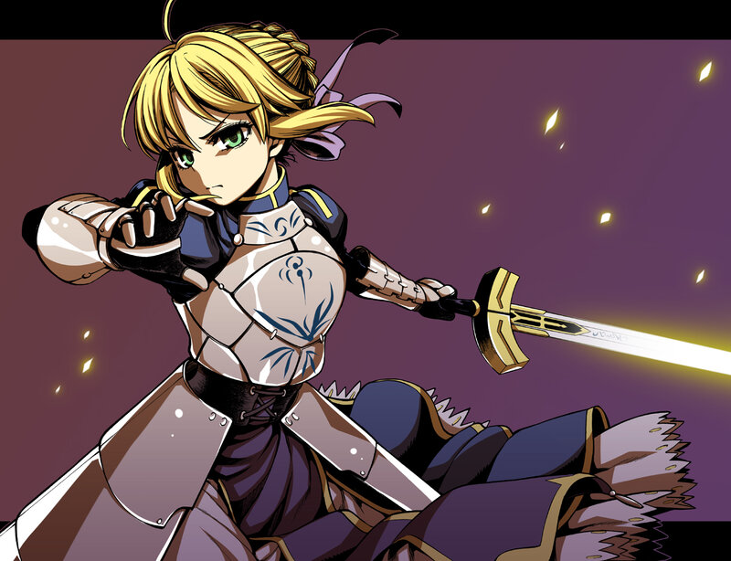 Blonde Girl with Sword — Purple, Dramatic, Night, Anime