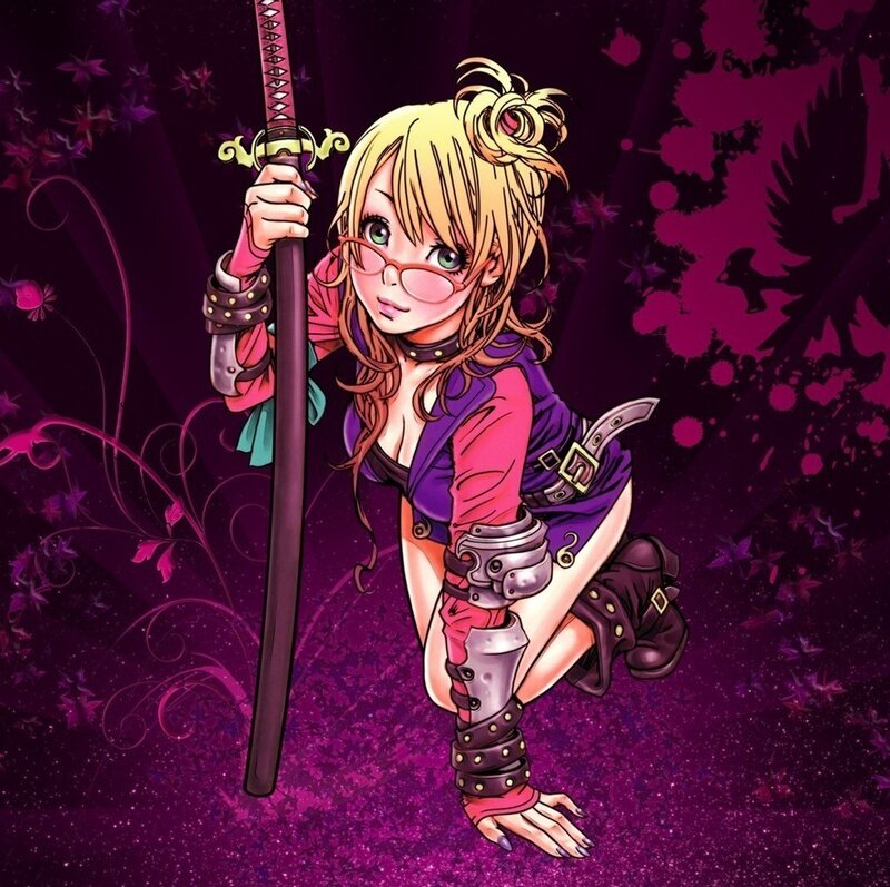 Blonde Girl with Sword — Purple, Dramatic, Night, Manga