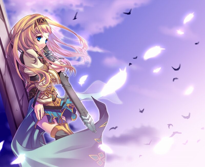 Blonde Girl with Sword — Purple, Dramatic, Sunset, Anime