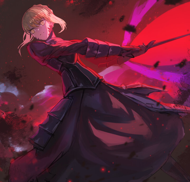 Blonde Girl with Sword — Red, Dramatic, Anime, Armor