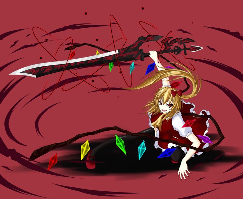 Blonde Girl with Sword — Red, Dramatic