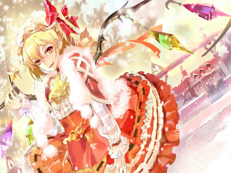 Blonde Girl with Sword — Red, Dramatic, Winter