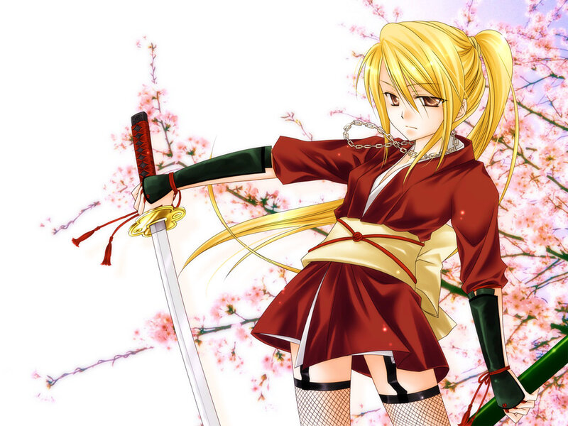 Blonde Girl with Sword — Red