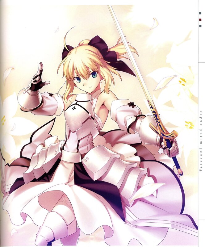 Blonde Girl with Sword — White, Calm, Anime, Armor, Flowers