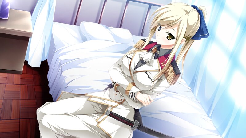 Blonde Girl with Sword — White, Calm