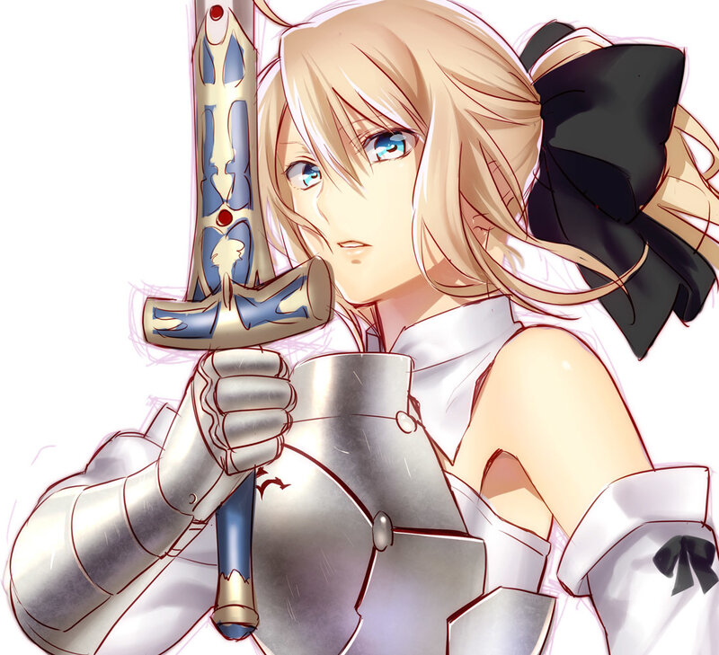 Blonde Girl with Sword — White, Determined