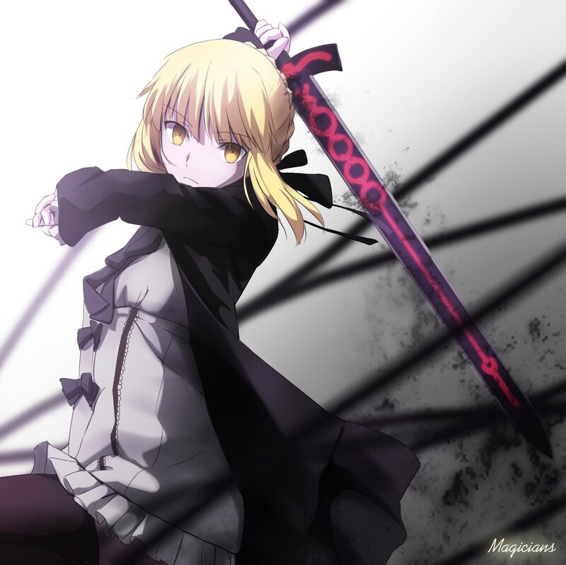 Blonde Girl with Sword — White, Dramatic, Anime, Black Cloak