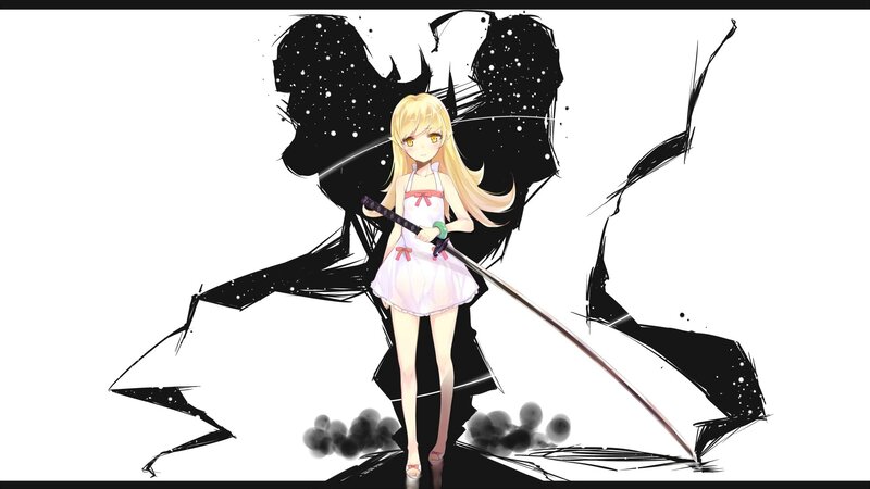 Blonde Girl with Sword — White, Dramatic, Anime, Black Wings