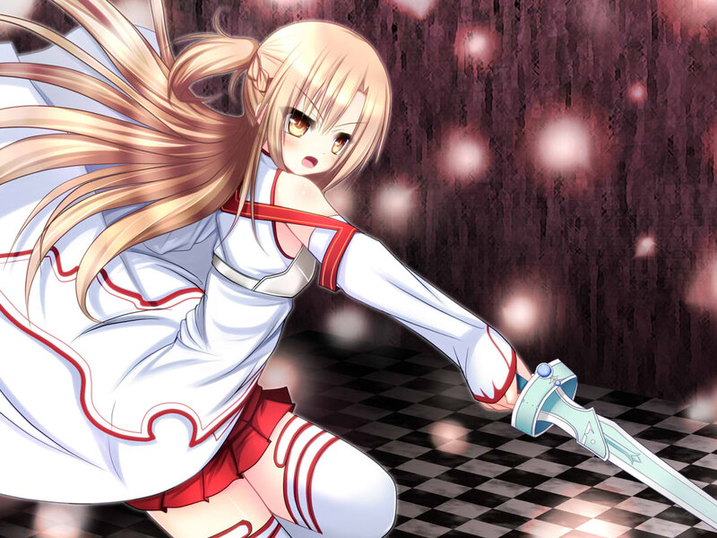 Blonde Girl with Sword — White, Dramatic, Anime, Checkered Floor