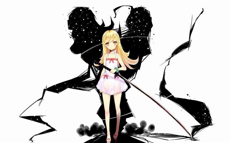 Blonde Girl with Sword — White, Dramatic, Anime, Shadow