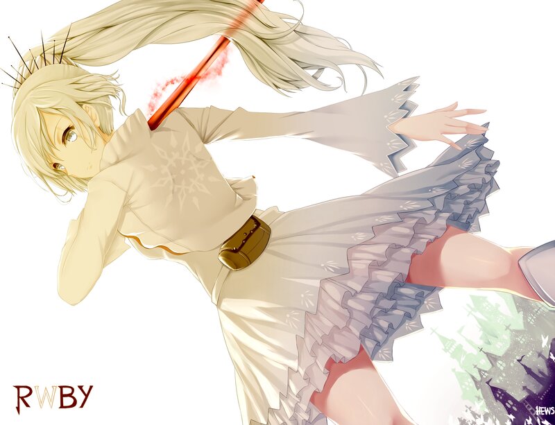 Blonde Girl with Sword — White, Dramatic, Anime, Skirt