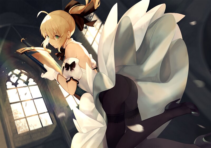 Blonde Girl with Sword — White, Dramatic, Anime, White Wings