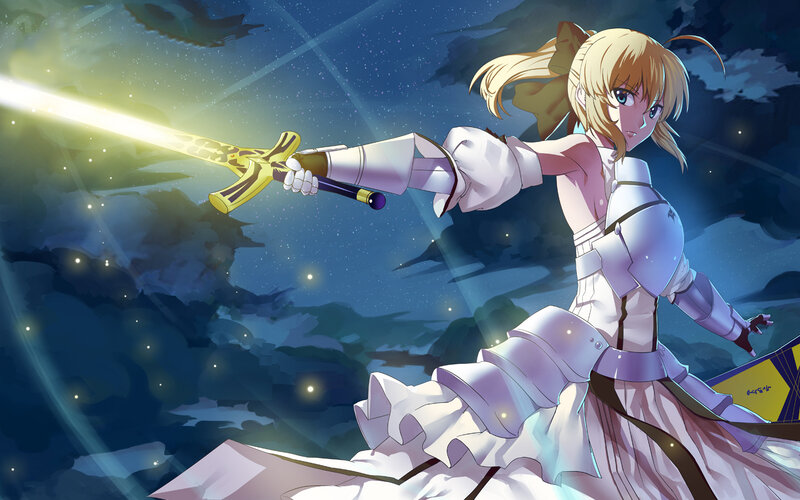 Blonde Girl with Sword — White, Dramatic, Night, Anime, Armor
