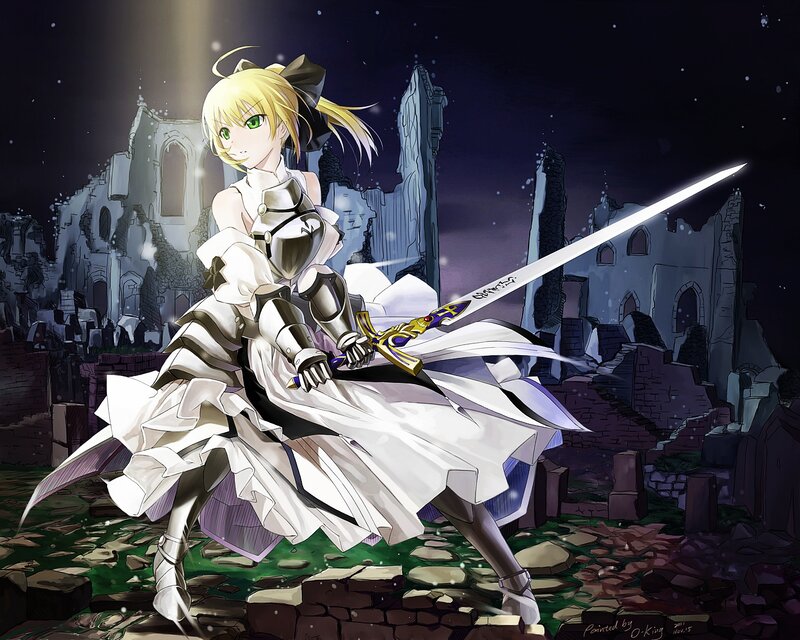 Blonde Girl with Sword — White, Dramatic, Night, Anime