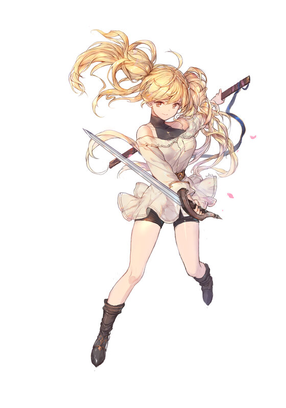 Blonde Girl with Sword — White, Dynamic, Anime, Long Hair, Boots