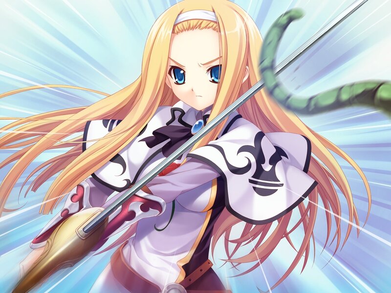 Blonde Girl with Sword — White, Dynamic, Anime, Long Hair