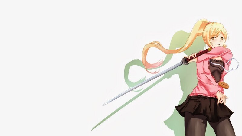 Blonde Girl with Sword — White, Dynamic, Anime, Ponytail