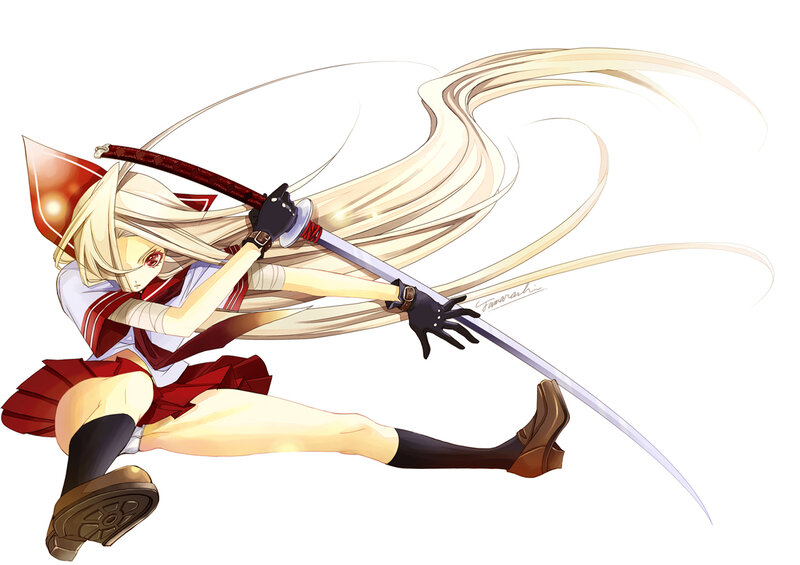 Blonde Girl with Sword — White, Dynamic