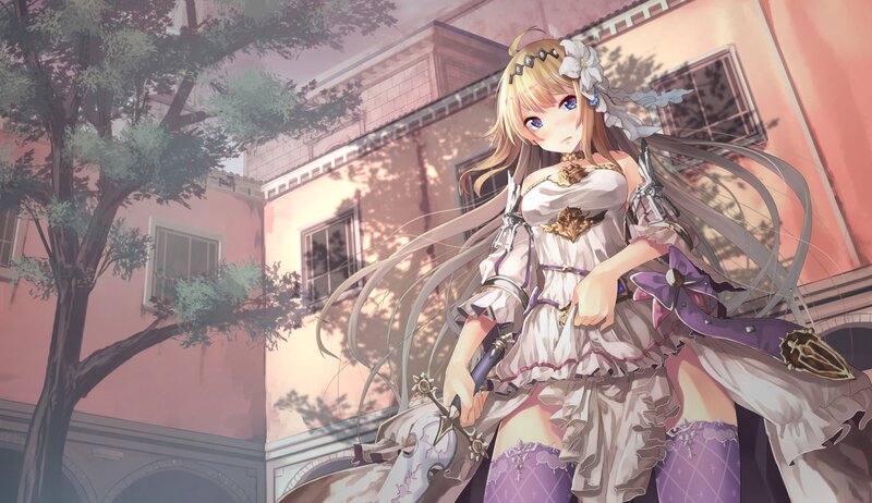 Blonde Girl with Sword — White, Serene, Afternoon, Anime