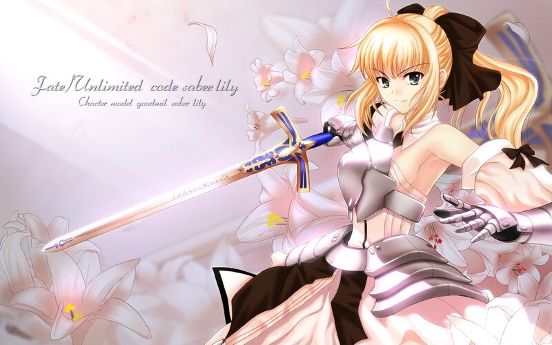 Blonde Girl with Sword — White, Serene, Anime, Flowers, Armor
