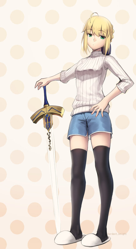 Blonde Girl with Sword — Yellow, Calm