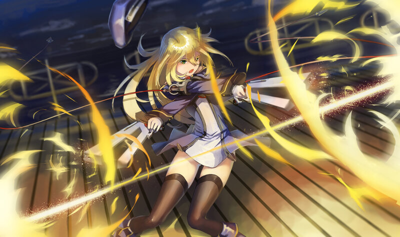 Blonde Girl with Sword — Yellow, Dramatic, Night