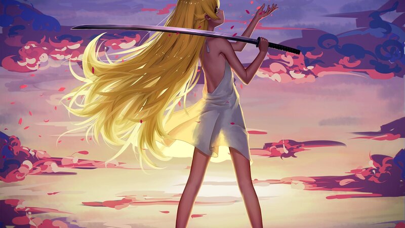 Blonde Girl with Sword — Yellow, Dramatic, Sunset
