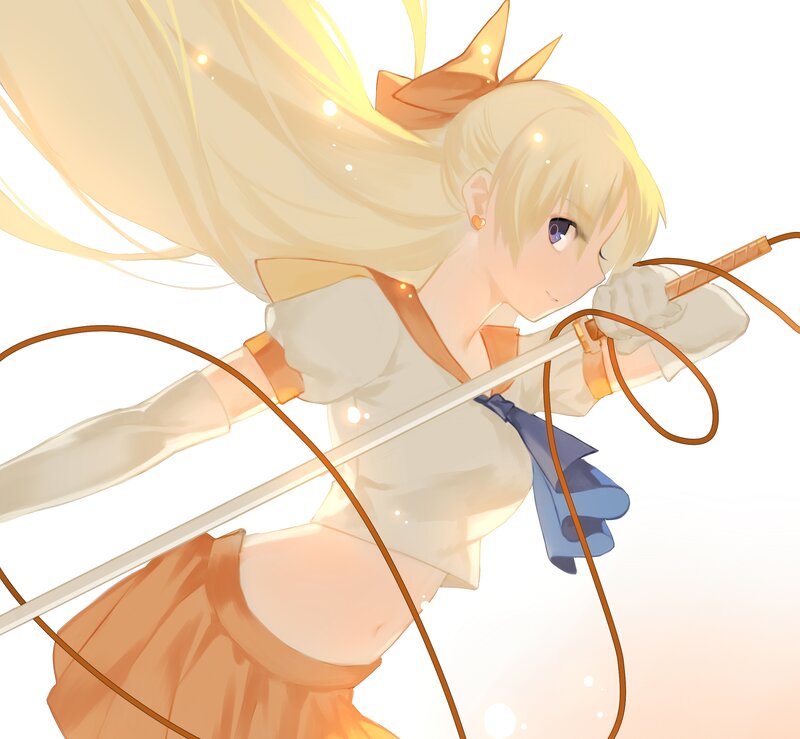 Blonde Girl with Sword — Yellow, Dynamic, Anime, Hair Bow